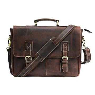 Men Genuine Leather Messenger Bag Brown